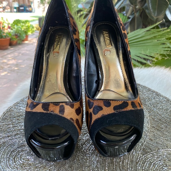 Wild Pair leopard & black fur open toe stilettos - Picture 4 of 5